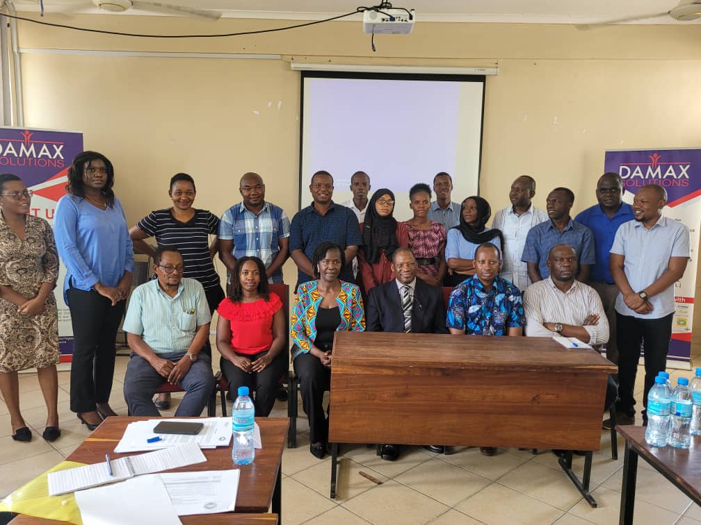 Acting Vice Chancellor for Hurbet Kairuki Memorial University, Professor Godwin Ndossi (seated on the center), officiating a four-days Research Fellow’s training for an HIV prevalence study in Nyarugusu and Nduta refugees camps in Kigoma Tanzania. This study aims to determine HIV prevalence and associated factors of HIV infection among the refugee population aged 15-49 in the camps, estimate HIV prevalence among adults 15-49 years and identify risk factors associated with HIV and other sexually transmitted